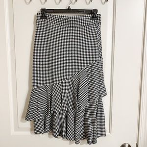 Mango Gingham Print Ruffle Midi Skirt